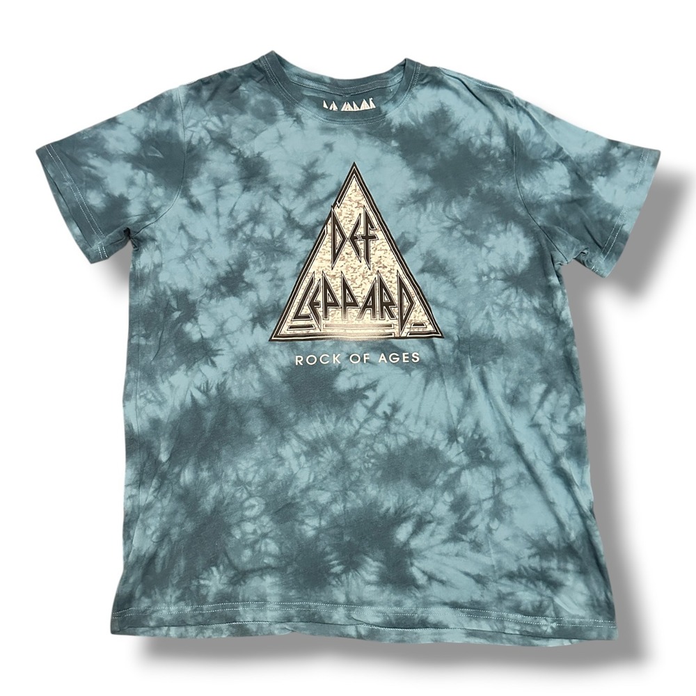 Def Leppard Rock of Ages Tie Dye Graphic T-Shirt Blue Gray XL Band Tee